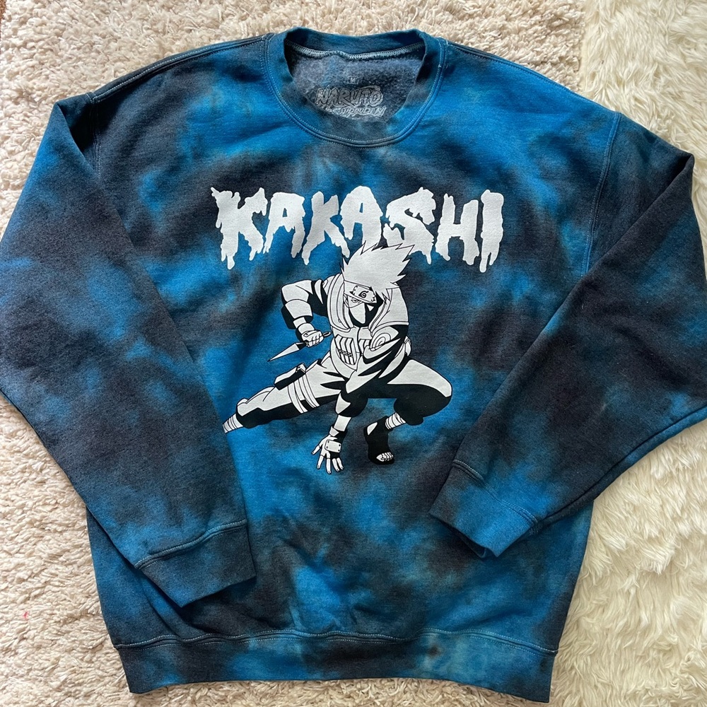 Naruto Kakashi blue tie dye sweater sweat shirt.
